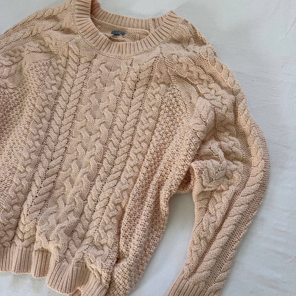 Aerie Light Peach Oversized Cable Knit Sweater - Women XL